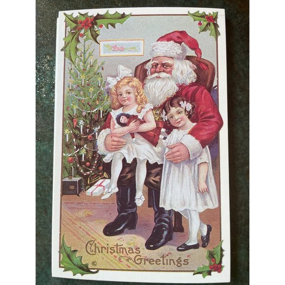 Vintage Victorian Christmas & New Year Postcards Set Girls Boys Santa Angels - Picture 2 of 11